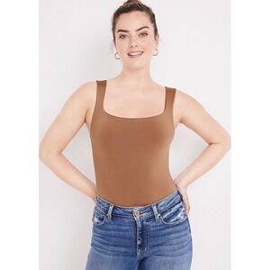 Edgely Slim Smooth Square Neck Sleeveless Bodysuit Womens 0X Brown